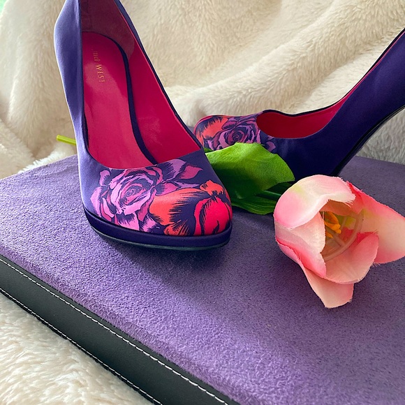 Nine West ‘Rocha’ Satin Purple Floral Heel Sz 10 - Picture 2 of 12